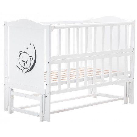 Кровать Babyroom Тедди T-02 фигурное быльце, маятник продольный, откидной бок, белый