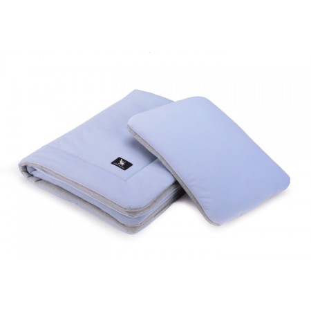 Плед с подушкой Cottonmoose Cotton Velvet 408/122/49 голубой (бархат) с серым меланж
